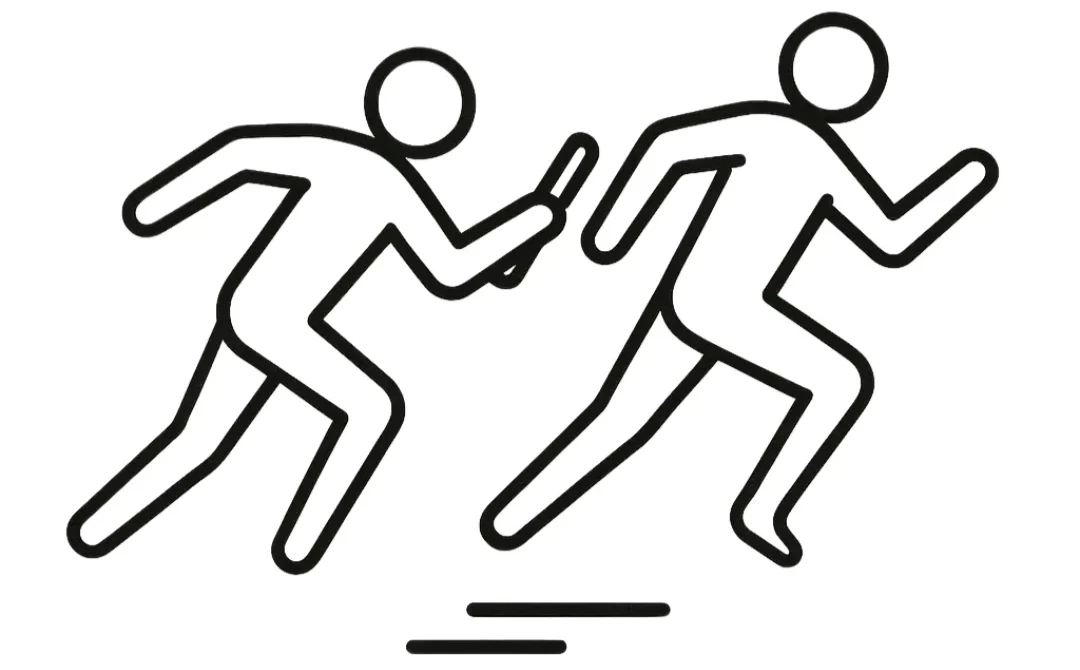 A relay race handover representing the shift-to-shift baton pass
